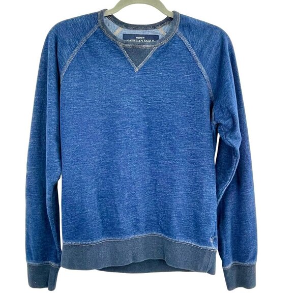 American Eagle Denim Athletic Fit Crew Neck Sweatshirt Mens Small Blue Heritage - Picture 3 of 12